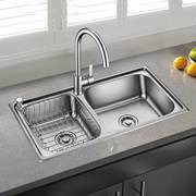 厨房水槽左小右大加厚304不锈钢，双槽套餐洗菜盆洗碗池，水斗77*42cm