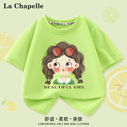 拉夏贝尔女童t恤短袖，2024夏季儿童，纯棉衣服女大童时髦夏装潮