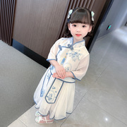 中国风青花瓷女童套装汉服儿童春夏女连衣裙演出服古装公主裙裙子