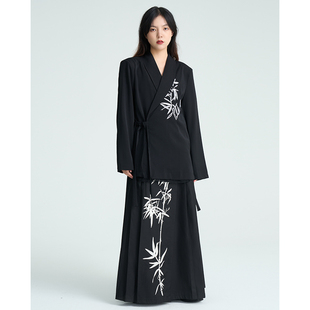 陆与山屿山本暗黑中式假两件网纱竹子，刺绣设计感小众女士西装外套