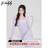 甜美紫色方领长袖连衣裙女小香风2023年长款高级感显瘦裙子