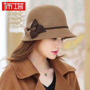 布塔帽子女秋冬时尚，韩版礼帽百搭英伦风，复古圆顶羊毛呢帽驼色