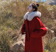 天高端上衣上市2022年冬季出货红色大毛领呢子大衣268货号