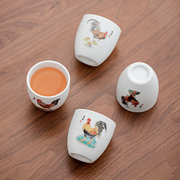 功夫茶杯套装杯子陶瓷茶具，家用简约大号，主人杯喝茶公鸡杯松鹤茶碗