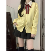黄色针织开衫毛衣可爱外套女日系学院风小鸡黄针织长袖上衣套装