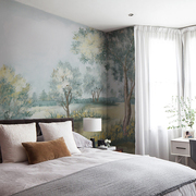 拜伯里欧式中世纪西洋油画，壁纸沙发客厅床头，背景墙树林定制壁画