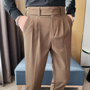 那不勒斯西裤男高级感垂感高腰休闲裤春夏季款修身小脚九分西装裤