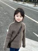 吉小可儿童毛衣2023女童韩版纯色高领打底衫 宝宝套头毛衣