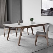 意式轻奢岩板餐桌长方形小户型，白色餐桌椅组合现代简约餐厅吃饭桌