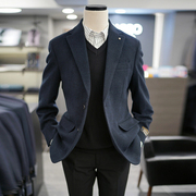 2023冬装BASSO韩版男士蓝绿色羊毛羊绒混纺休闲西装外套西服上衣