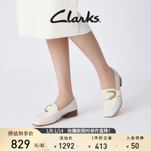 clarks其乐女鞋白色乐福，鞋羊皮豆豆鞋，搭扣单鞋鞋子超软羊皮女鞋