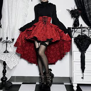 哥特红色drama打歌服半身裙洛丽塔，红黑公主裙复古蓬蓬裙lolita裙