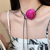 法式玫瑰花朵颈链choker锁骨，链高级感夏季少女，丝带项链脖子配饰品