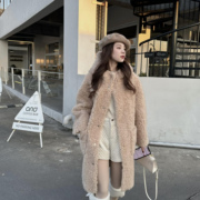 2024冬季韩版连帽气质百搭羊羔毛外套(毛外套)女时尚减龄颗粒绒外套