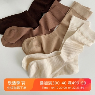常呵护(常呵护)羊绒女秋冬中筒莫代尔保暖细竖条，纯色简约韩风百搭堆堆袜子