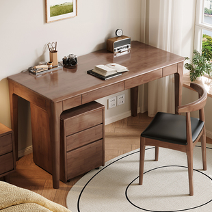 北欧实木书桌简约现代家用办公学习桌胡桃，长条桌台式电脑桌写字台