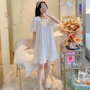 睡裙女2021年夏季纯棉短袖白色，宫廷公主风学生，孕妇睡衣裙薄款
