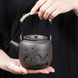 紫砂提梁壶刻字大容量泡茶壶定制家用凉水壶功夫茶具陶瓷单茶壶