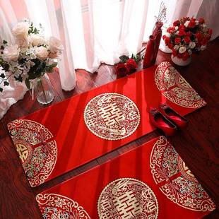 婚礼现场布置装饰女方婚房娘家，简单大方道具，中式地垫创意喜字浪漫