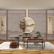 新中式装饰墙纸3d立体屏风水墨山水壁画客厅背景墙布禅意茶室壁纸