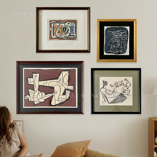 木吉艺术独家-现代抽象艺术组合装饰画客厅沙发背景墙实木装裱