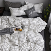 网红豹纹北欧黑白，床上全棉四件套纯棉格子床单，被套1.8床笠三4