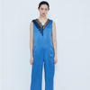 GNAY设计师品牌女装宝蓝色日本进口醋酸拼接不对称蕾丝显瘦连体裤
