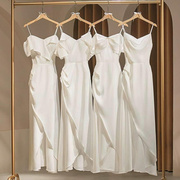 伴娘礼服夏季2023姐妹团，白色小长款日常可穿气质小白裙小