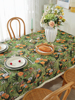 复古浪漫餐桌布艺茶几布长方形提花桌布田园油画感绿色装饰盖布