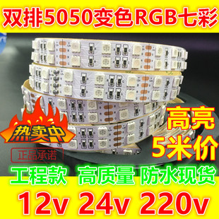 工程款12v24v220v高亮双排5050户外防水七彩RGB变色led软灯带光带