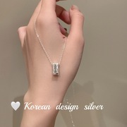 韩国长方形s925纯银项链，女短款锁骨链小众，设计高级感2024叠戴
