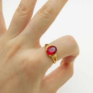 红宝石镀黄金戒指女款沙金镶钻戒指环饰品开口可调节首饰久不掉色