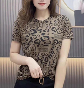 韩国豹纹短袖圆领T恤女夏2024百搭显瘦薄款气质冰丝休闲上衣