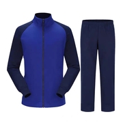 春秋款蓝色跑步休闲长袖，体能训练服套装户外男女运动拉链开衫