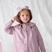 2023女童装风衣外套春装中长款纯色可爱兔子连帽上衣休闲女孩夹克
