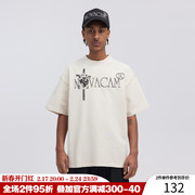 novacam夏季美式logo印花短袖，男复古vintage磨边反缝线潮牌t恤