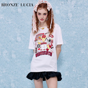bronzelucia棒球少年t恤女2024短袖夏季纯棉，半袖白色小众潮