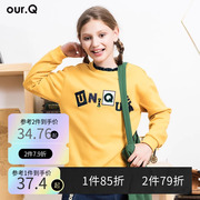 ourq童装女童上衣春装，秋儿童黄色卫衣，学生甜美长袖套头打底衫