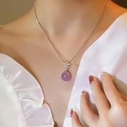 黛玥珠宝设计款天然玉髓项链，紫罗兰圆珠吊坠，仿阳绿翡翠颈链女