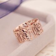 韩版气质镂空山茶花18k玫瑰金钛钢(金钛钢)戒指食指，戒个性指环女饰品礼物