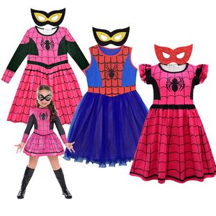 万圣节cosplay服装蜘蛛侠衣服，儿童女孩连衣，裙子女童表演出cos服