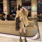 韩版秋冬双面羊绒大衣女，中长款连帽宽松小个子高端加厚羊毛呢外套