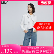 LILY2024春女装复古小香风温柔时尚双口袋通勤款白色短外套女