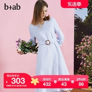 b+ab女装七分袖连衣裙，夏季时尚气质，v领条纹腰带s0164s