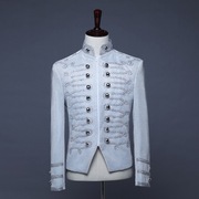 男歌手欧式宫廷风格演出服上衣银白色欧洲军礼服短款外套舞台男装