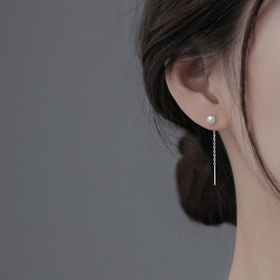 高级感轻奢珍珠耳线2024年潮小众设计法式复古气质耳钉耳环女