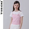 TYAKASHA塔卡沙T恤女少女粉短袖T恤两件套吊带背心半袖上衣