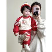 秋冬装韩版婴儿卡通加绒加厚卫衣卫裤两件套男女宝宝保暖运动套装