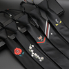 5CM韩版窄领带男士英伦商务黑色刺绣拉链懒人易拉得潮休闲礼盒装