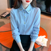 刺绣全棉女士衬衣春季2024韩版单排多扣上衣百搭气质长袖衬衫